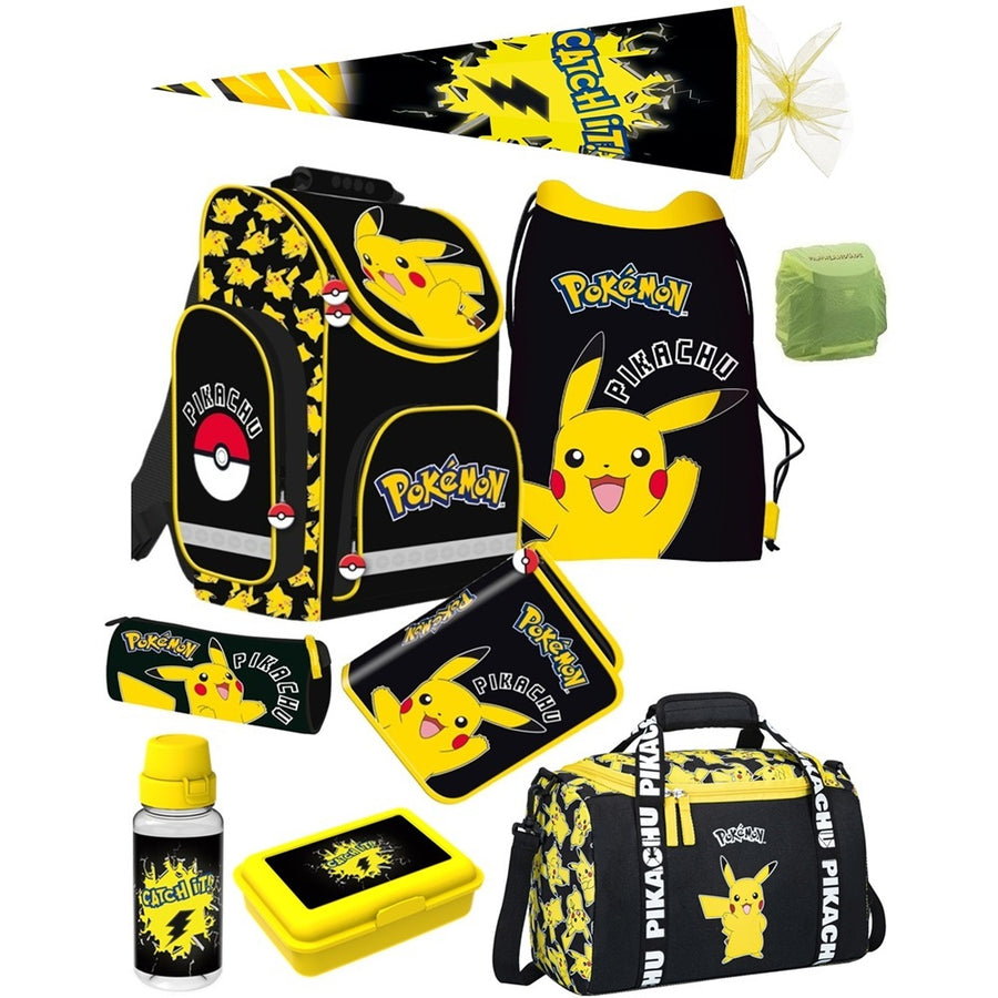 Pokemon Schulranzen Set mit Federmappe, Lunch-Set, Sporttasche und Schultüte