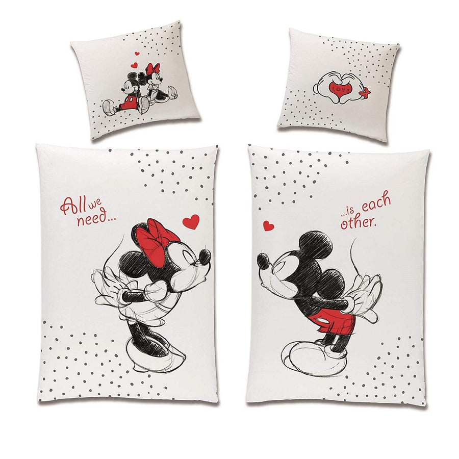 Vorder- und Rückseite mit Minnie und Mickey Mouse inkl. Spruch Partnerbettwäsche in weiß