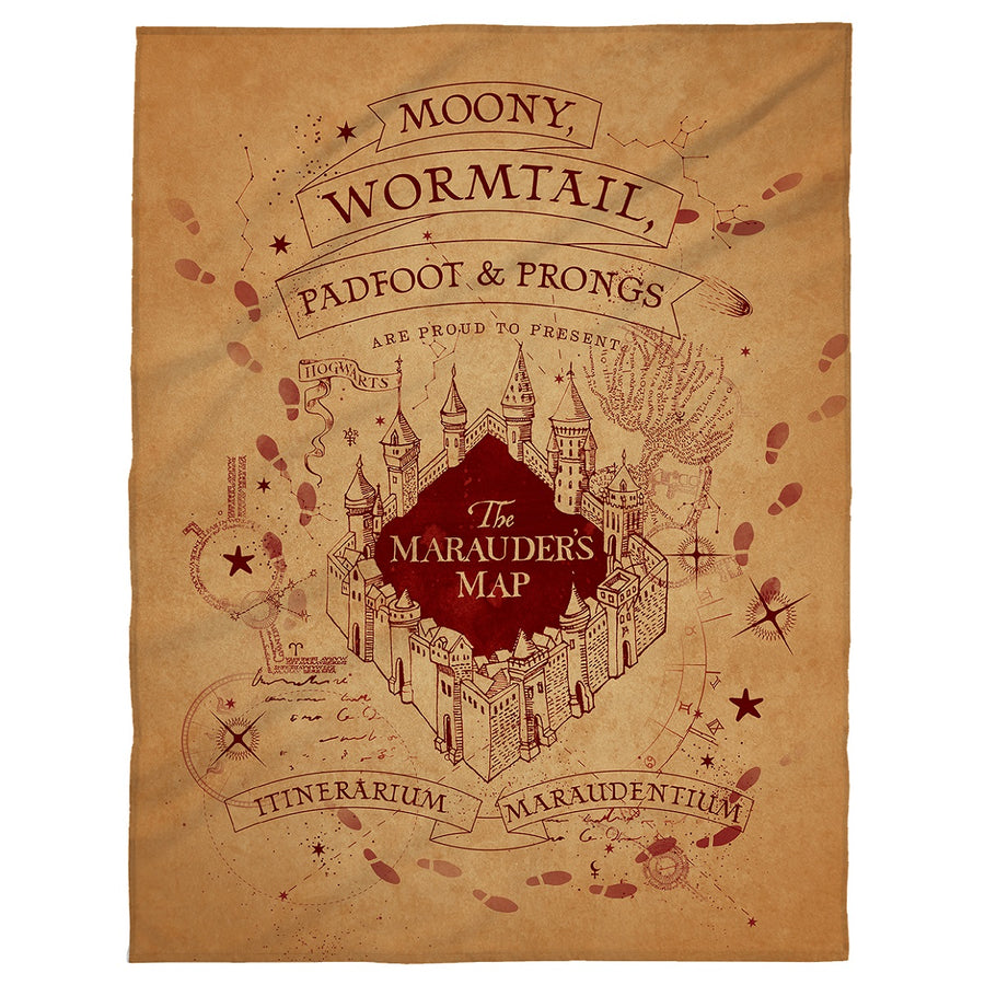 Kuscheldecke von Harry Potter mit der Karte des Rumtreibers in Beige und Bordeaux