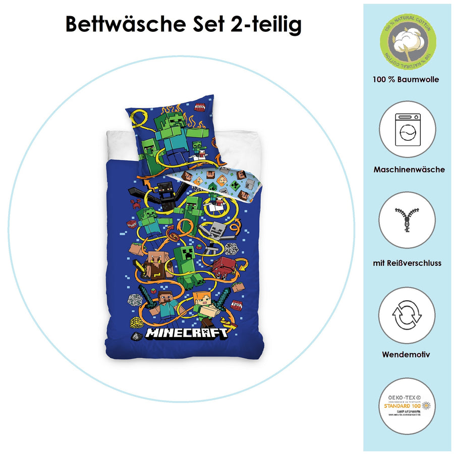 Infotafel Material und Waschhinweise Bettwäsche aus 100% Baumwolle mit Reißverschluss