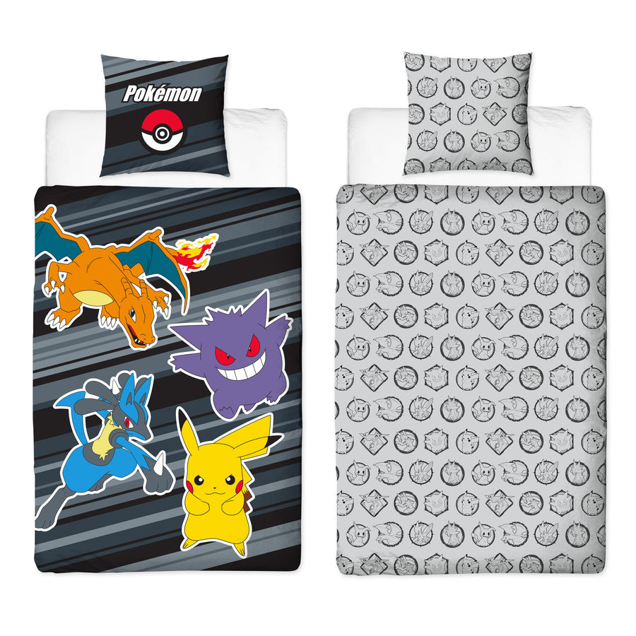 Pokémon Bettwäsche Set 2-teilig Motiv Fire - Deckenbezug 135x200 Kissenbezug 80x80 cm - Pokemon Microfaser Kinderbettwäsche mit Reißverschluss