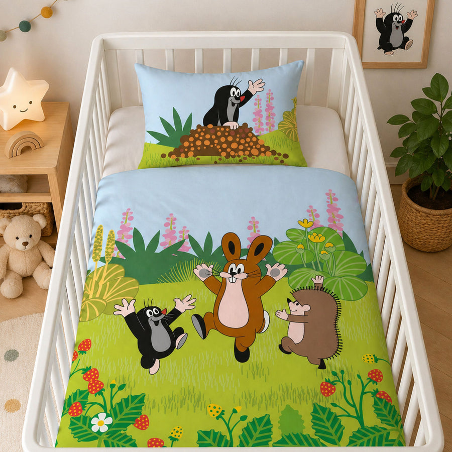 Baby Bettwäsche mit der kleine Maulwurf Motiv mit Hase und Igel mit Wendemotiv