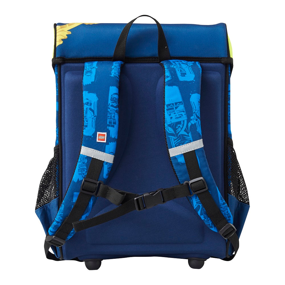 Grüner Lego Ninjago Schulranzen mit Jay Rückansicht mit Brustgurt