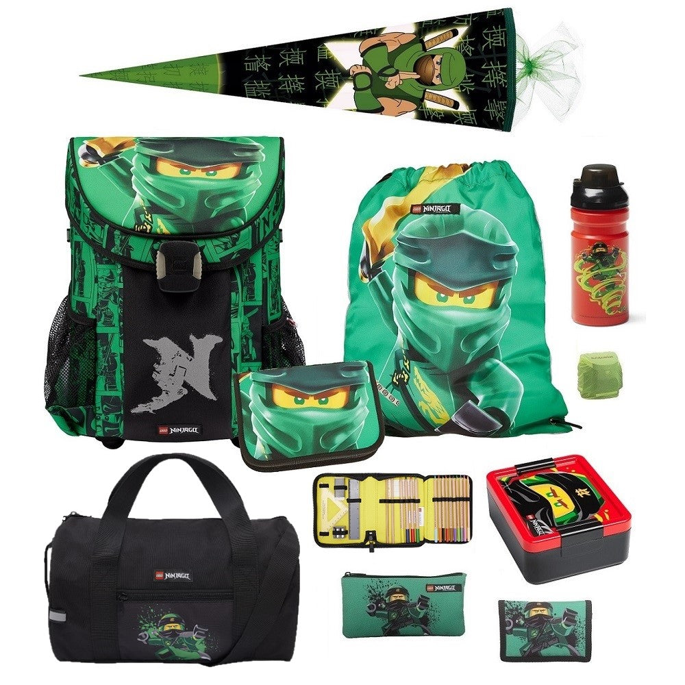 Grüner Lego Ninjago Schulranzen im 3-teilige Set mit Federmappe und Turnbeutel
