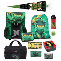 Grüner Lego Ninjago Schulranzen im 3-teilige Set mit Federmappe und Turnbeutel