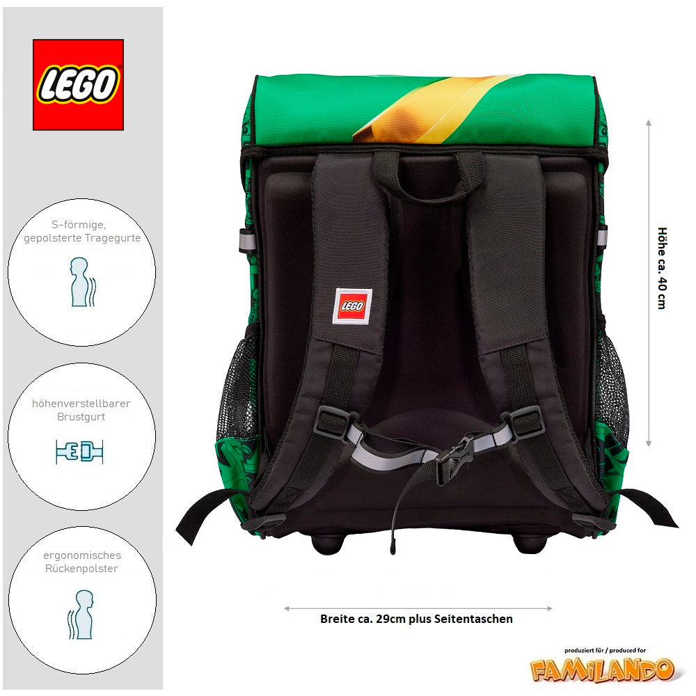 Rückansicht Jungen Schulranzen Lego Ninjago Lloyd ergonomisch mit Brustgurt