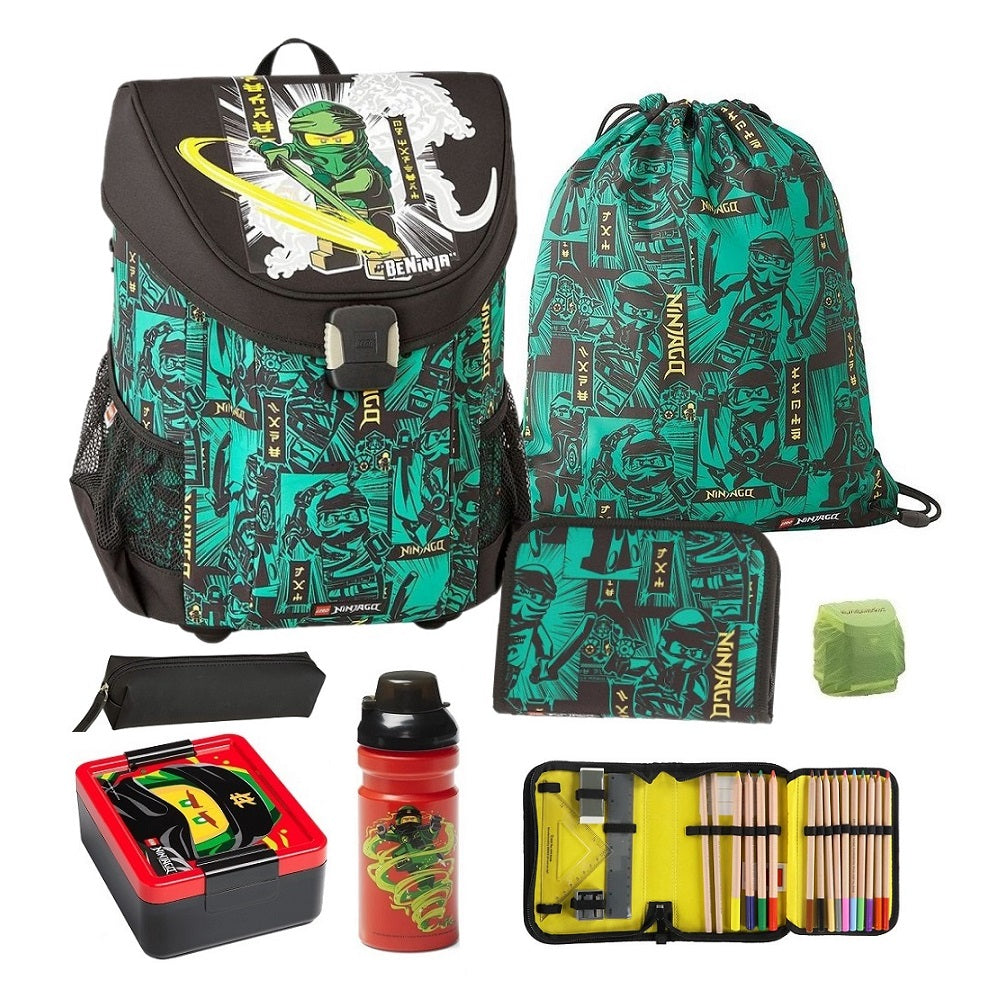 Lego Ninjago Schulranzen Set Easy Green für die 1. Klasse · Schultasche für Jungen Ultra-Leicht & Geräumig