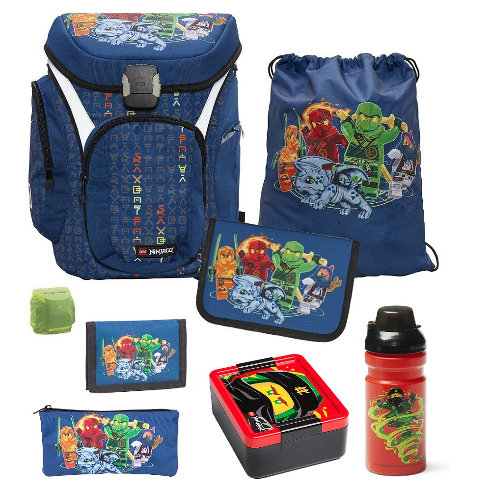 Lego Ninjago Schulranzen Set mit Federmappe, Brot-Dose und Trink-Flasche