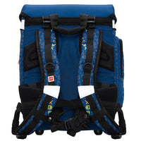 Blauer Lego Ninjago Schulranzen Rückansicht mit Schulterpolster und Lagerverstellriemen