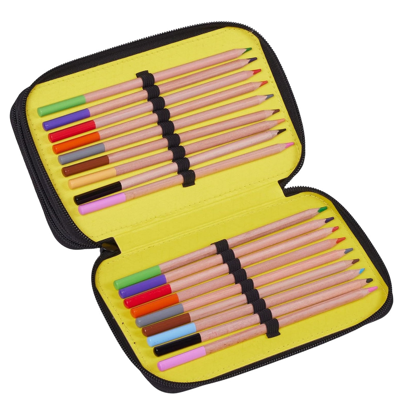 gefülltes Schüleretui mit Buntstiften Fach 1