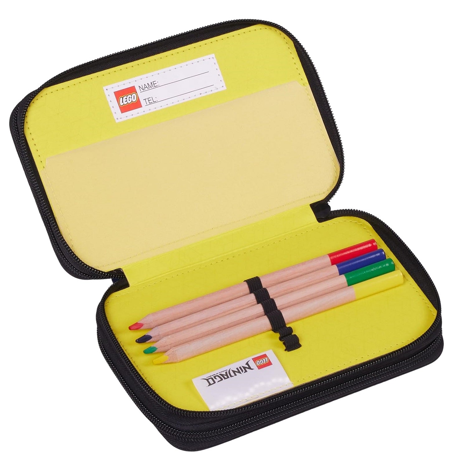 gefülltes Federpenal mit dicken Dreikant-Buntstiften Fach 2