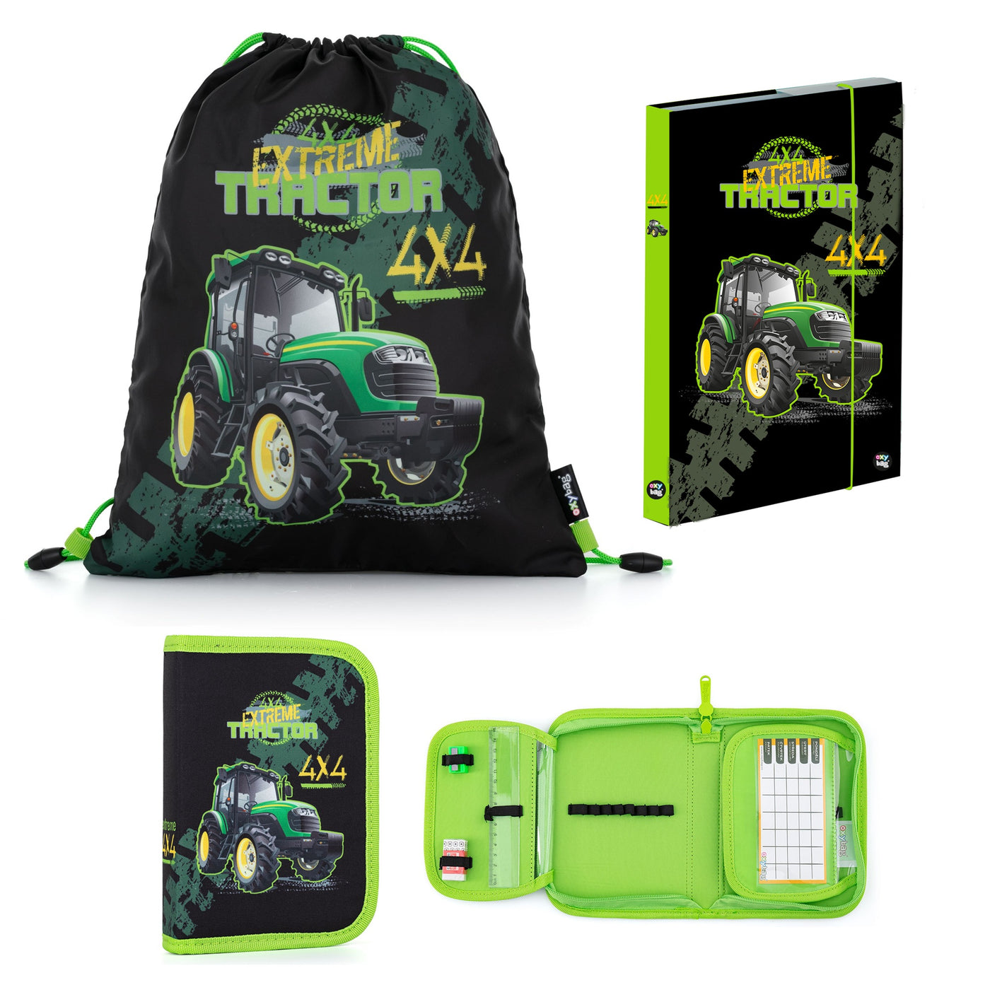 Traktor Schulranzen Set Premium Light Zubehör Federmappe Turnbeutel Heftbox DIN A4