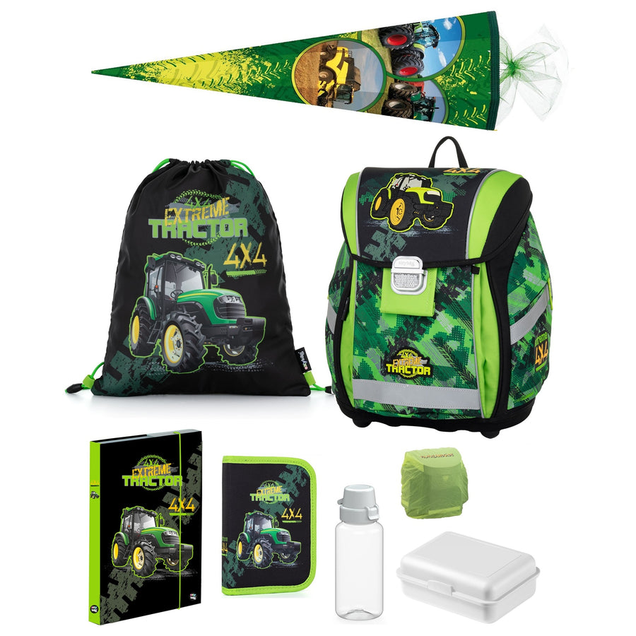 Traktor Schulranzen Premium Light 9tlg. Set mit Schultüte Zuckertüte