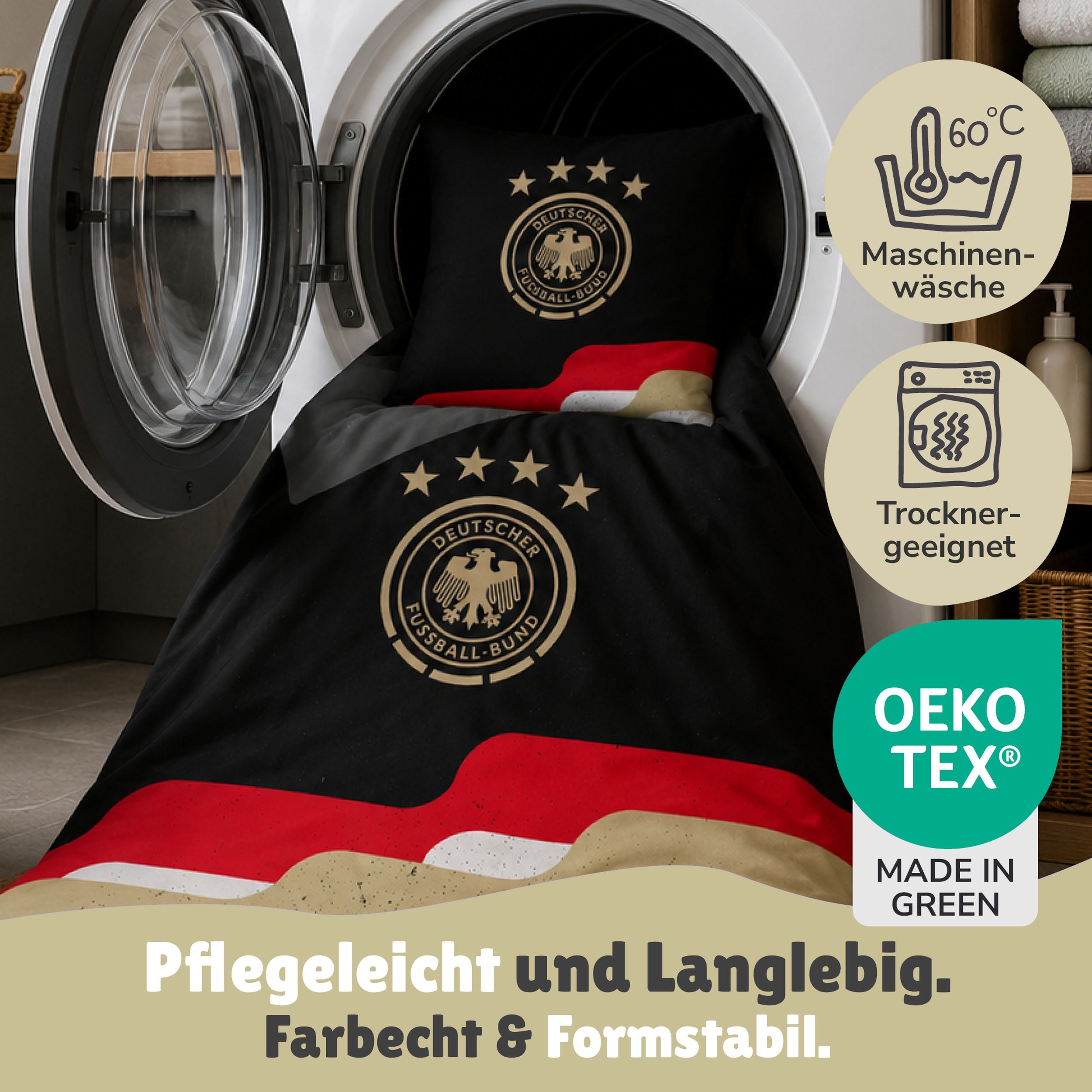 Offizielles DFB Bettwäsche Set 2-teilig, 100% Baumwolle, 80x80 135x200 cm - Fußball Bettwäsche des Deutschen Fußball Bundes