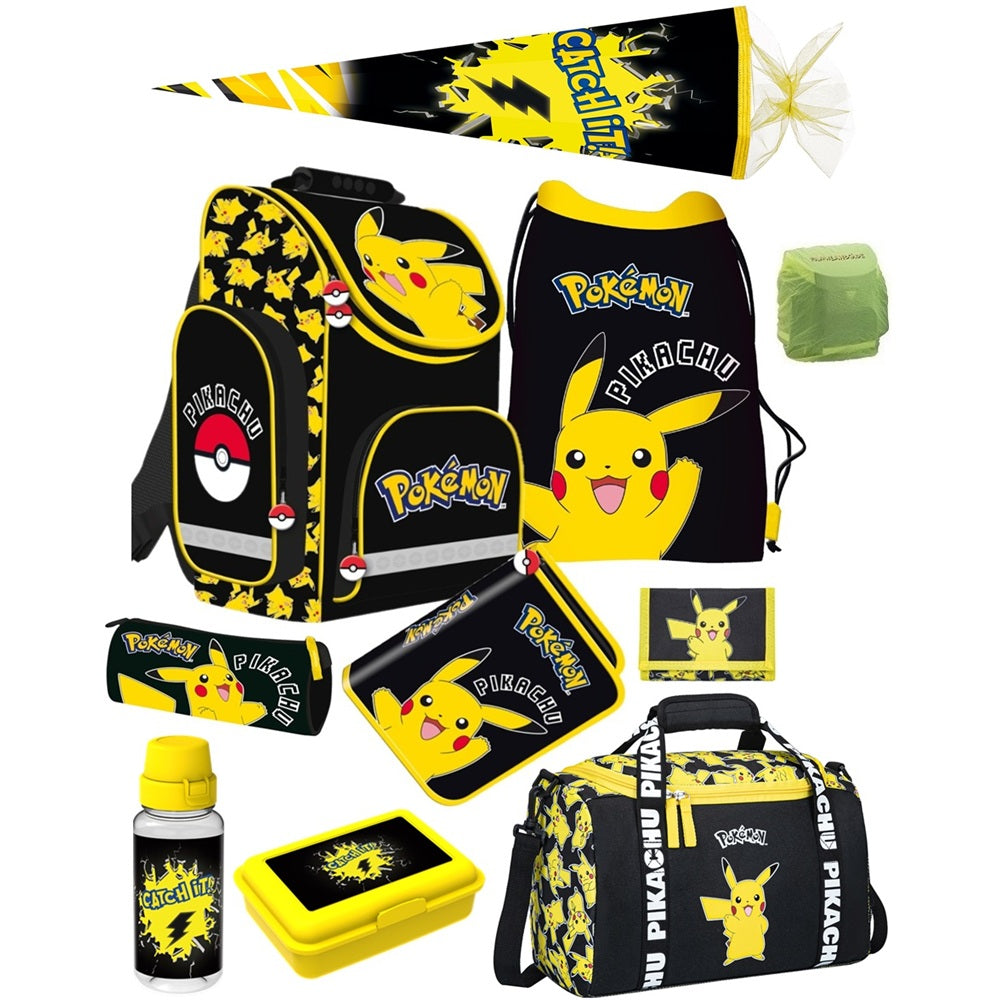 Pokemon Schulranzen Set mit Federmappe, Lunch-Set, Sporttasche und Schultüte
