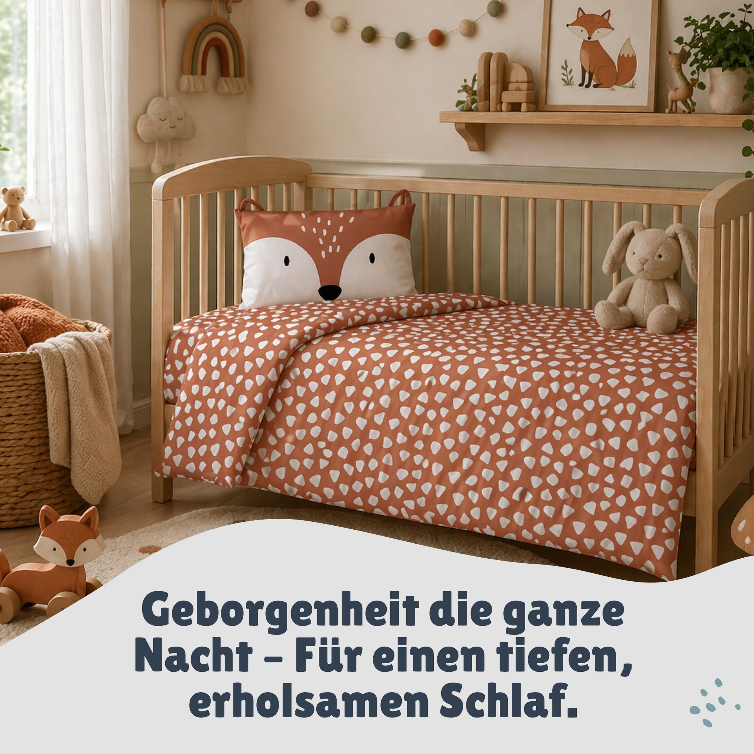 Wendeseite der Fuchsbettwäsche auf Bett gezogen 