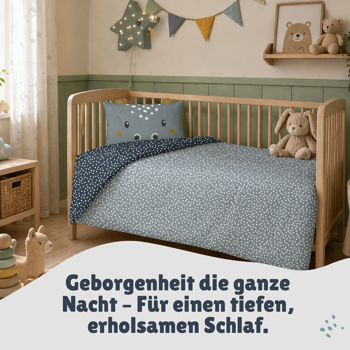 Rückseite dunkelblau der Bettwäsche mit Nilpferd Motiv 