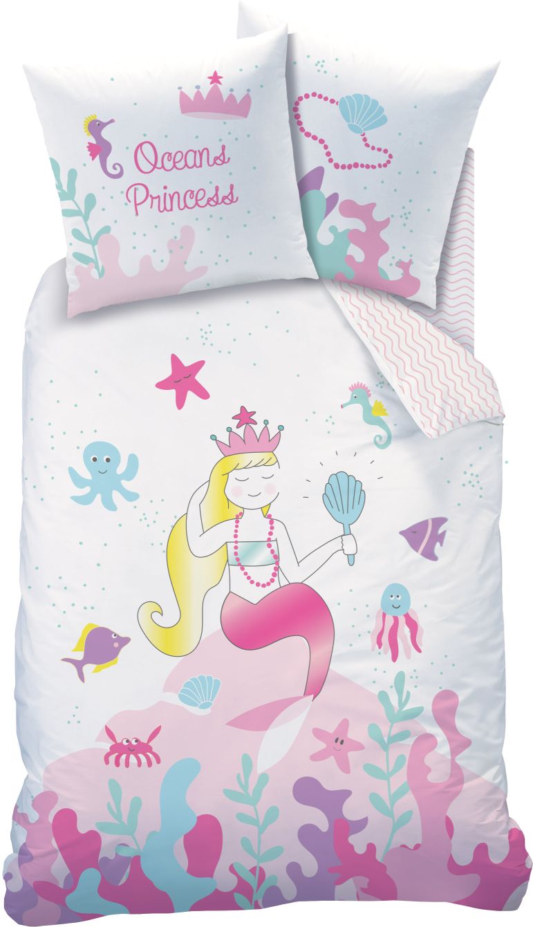 Meerjungfrau Bettwäsche Set 2-teilig 135x200 80x80 cm - Renforcé Bettwäsche für Mädchen aus 100% Baumwolle mit Reißverschluss - Öko-Tex zertifiziert
