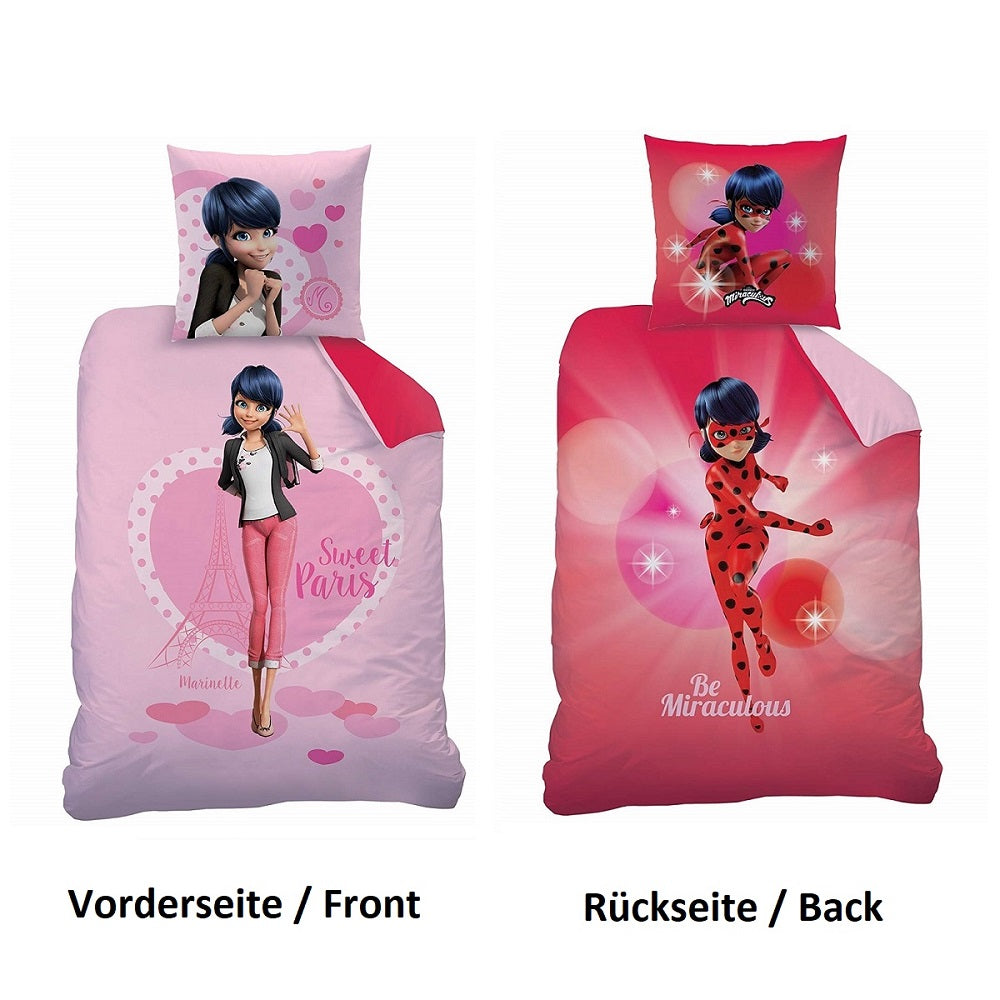 Wende-Bettwäsche Miraculous Motiv auf Vorderseite und Rückseite zum Wenden