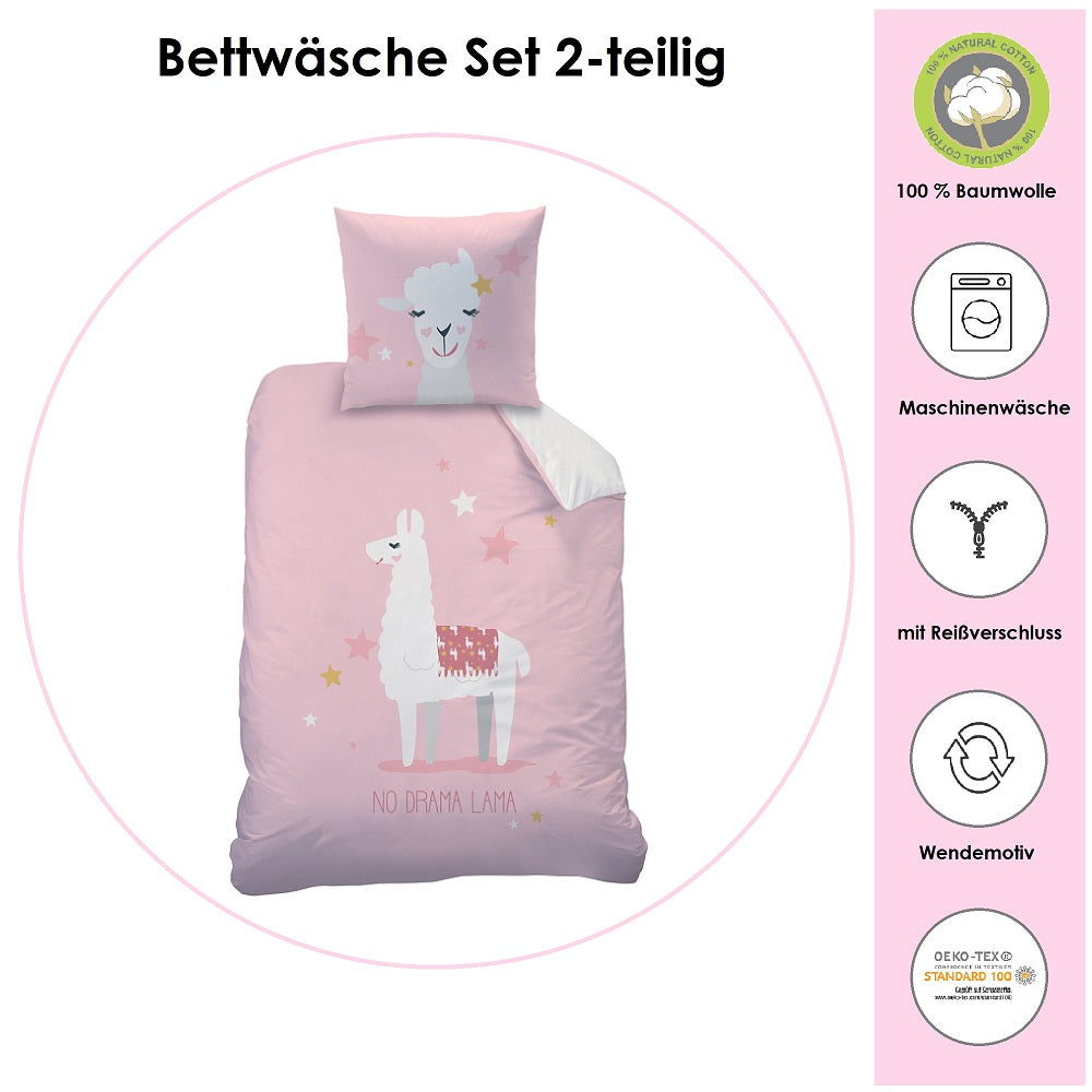 Wende Bettwäsche Set mit 2 Motiven Kissenbezug 80x80 Deckenbezug