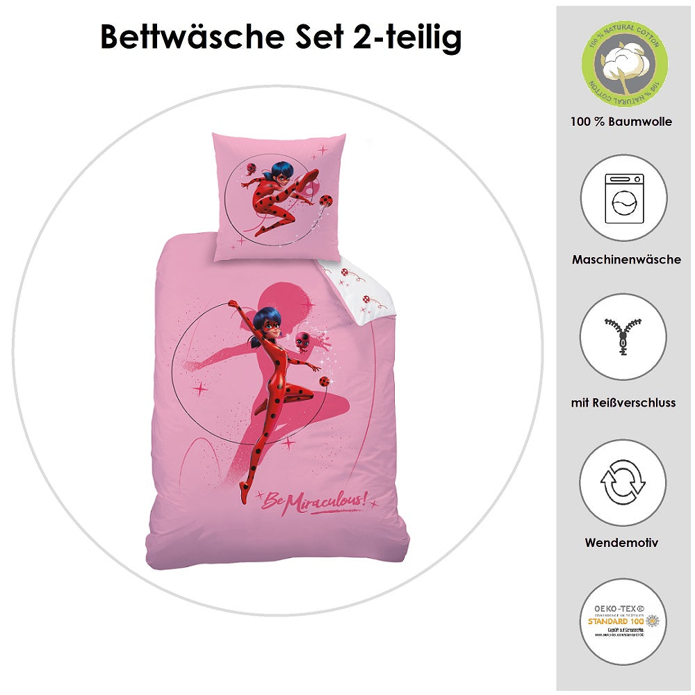 Mädchenbettwäsche Rosa mit Ladybug als Marinette Dupain-Cheng