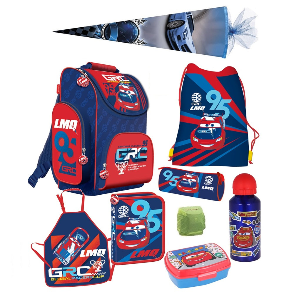 Disney Cars Schulranzen Set 9-teilig mit Federmappe Lunch-Set und Schultüte Race