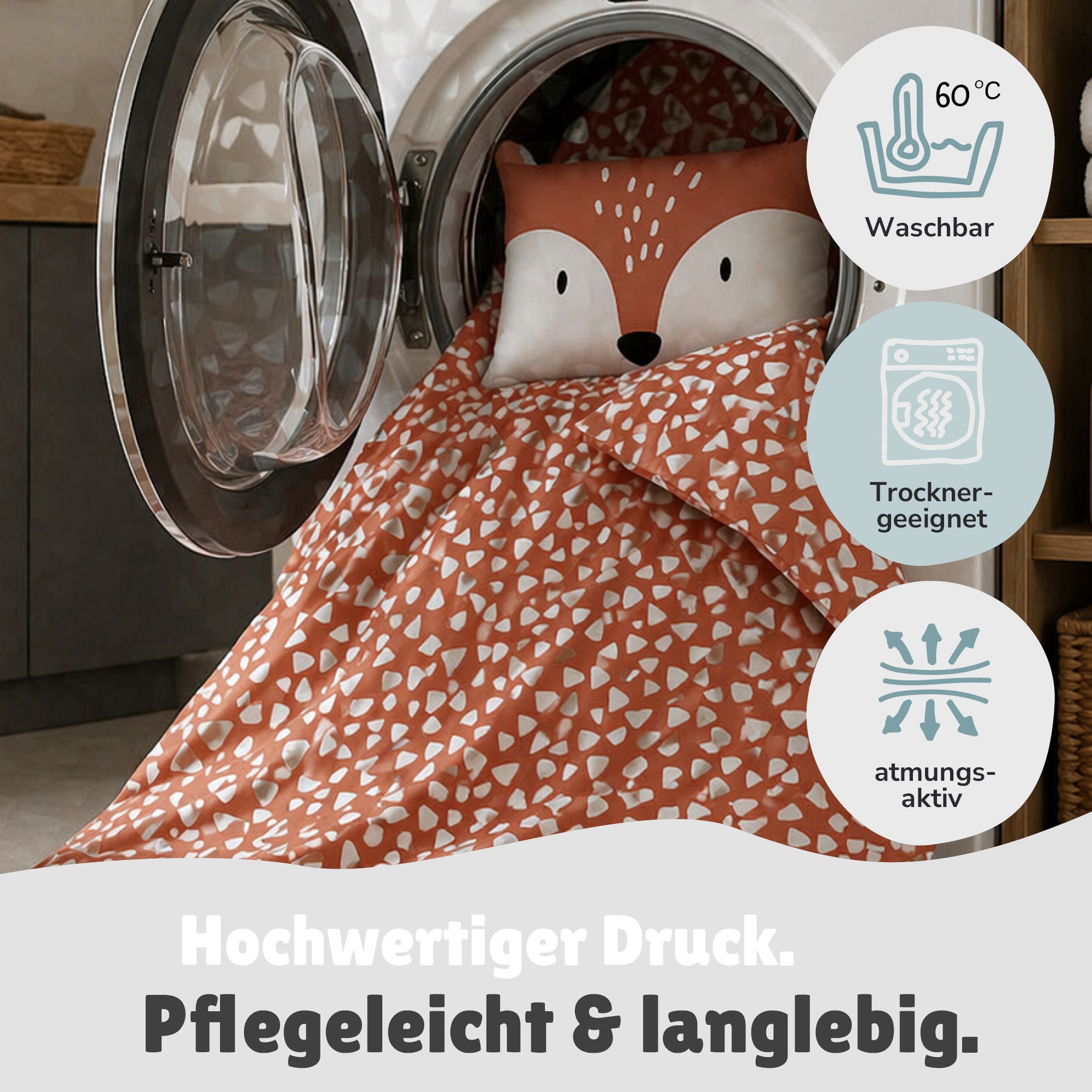 Waschanleitung Maschinenwäsche 60 Grad und Trocknergeeignet