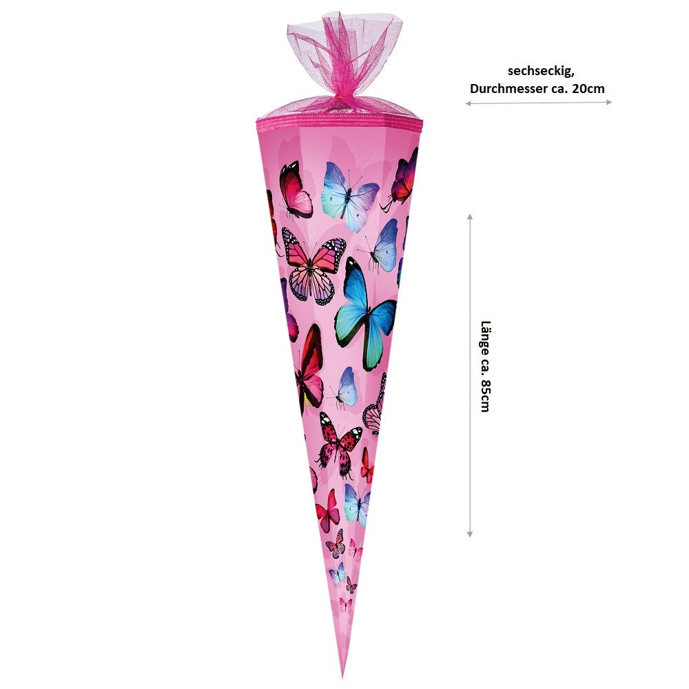 Große Schultüte 85cm in rosa mit Schmetterling Motiv