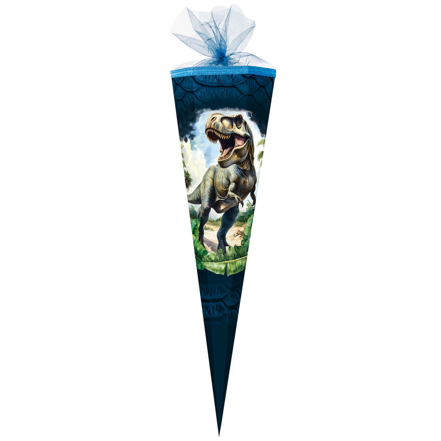 Große Schultüte mit Dinosaurieren / Zuckertüte mit Dino Motiv in blau mit T-REX