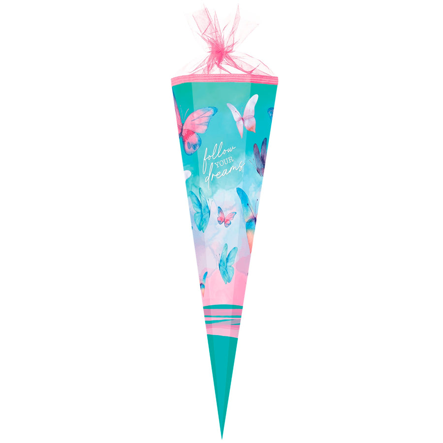 Große Schultüte mit Sweet Wings in türkis mit Butterfly Motiv