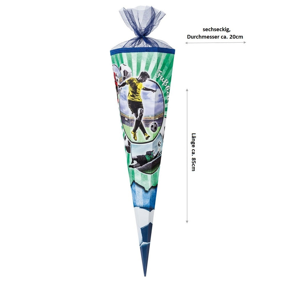 Schultüte 85 cm mit Fußball Motiv in Grün Blau passend zum Schulranen