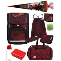 McNeill Schulranzen Dragon Drachen Rot mit Federmappe Turn- und Geldbeutel, sowie Schlamperrolle