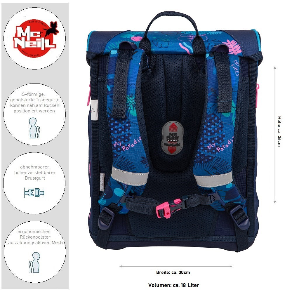 McNeill Mädchen Schulranzen-Set ergonomisch mit Brustgurt und höhen-verstellbar