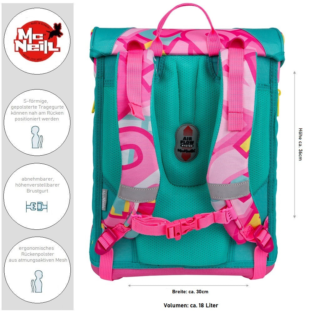 McNeill Mädchen Schulranzen-Set ergonomisch mit Brustgurt 