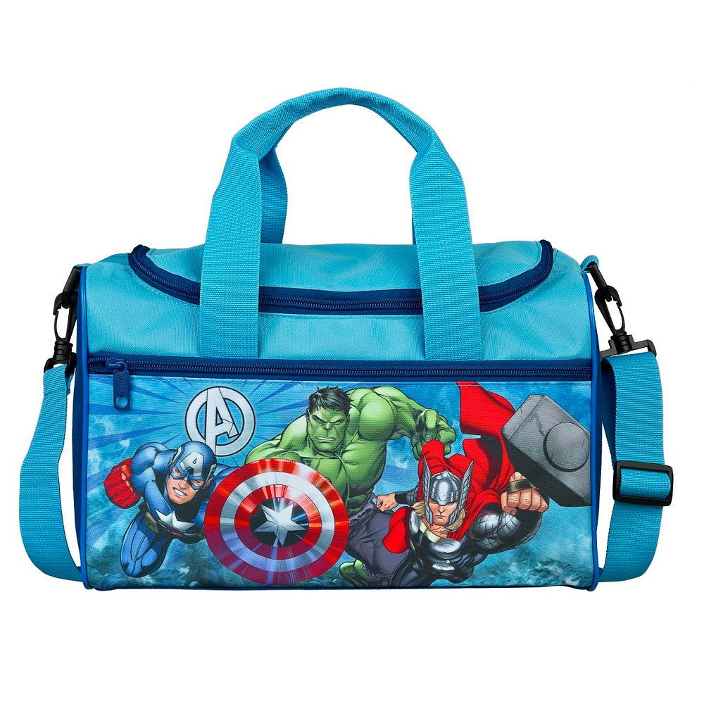 Sporttasche Blau mit Hulk, Thor und Captain America im passenden Design für den Avengers Schulranzen