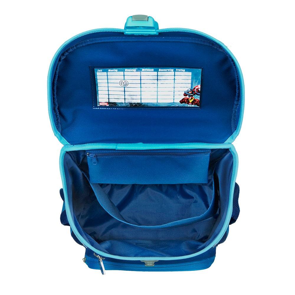 Innenansicht Avengers Schulranzen mit blauem Futter und Organzier Unterteilung