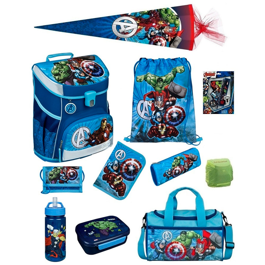 Avengers Schulranzen Komplett Set mit Sporttasche Zubehör und Zuckertüte zur Einschulung
