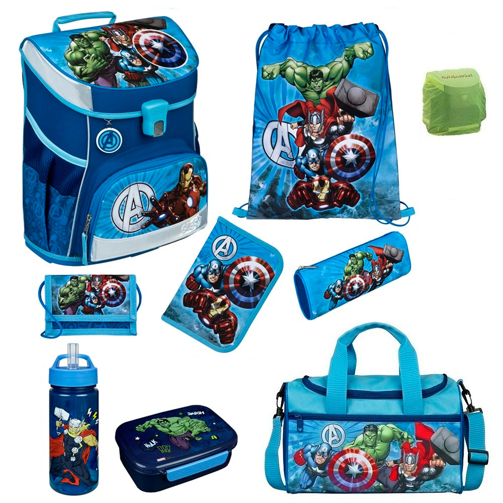 Avengers Schulranzen Set Scooli Campus Fit Ranzen 1. Klasse mit Sporttasche Blau