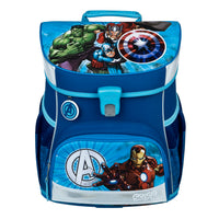 Avengers Schulranzen Hellblau mit Hulk Thor Captain America und Iron Man Frontansicht