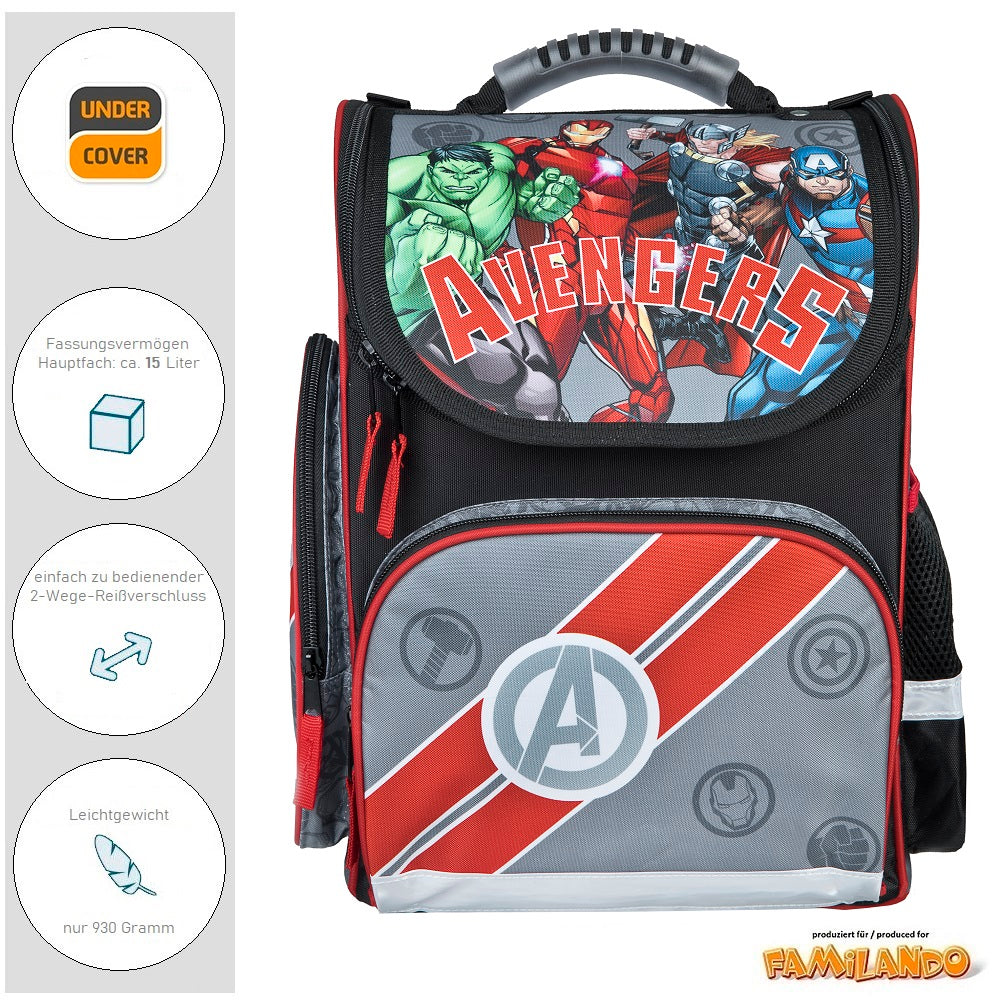 Avengers Schulranzen für Jungen Seite links mit Reißverschluss-Fach
