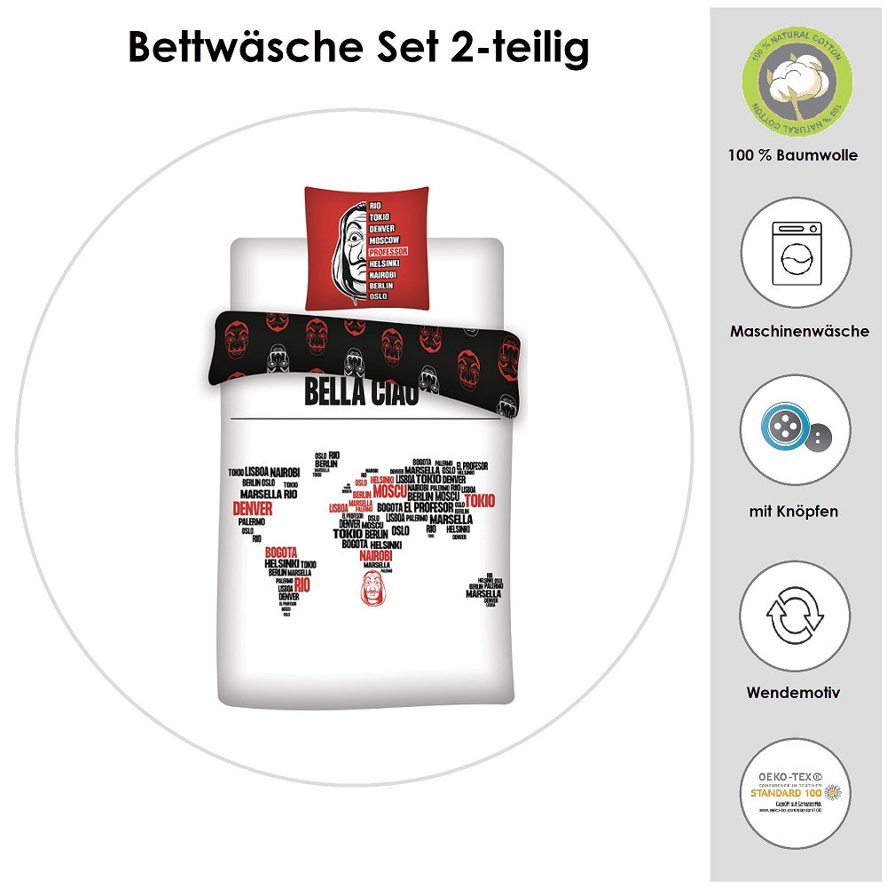 coole Bella Ciao Wendebettwäsche für Teenager Jugendliche 100% Baumwolle