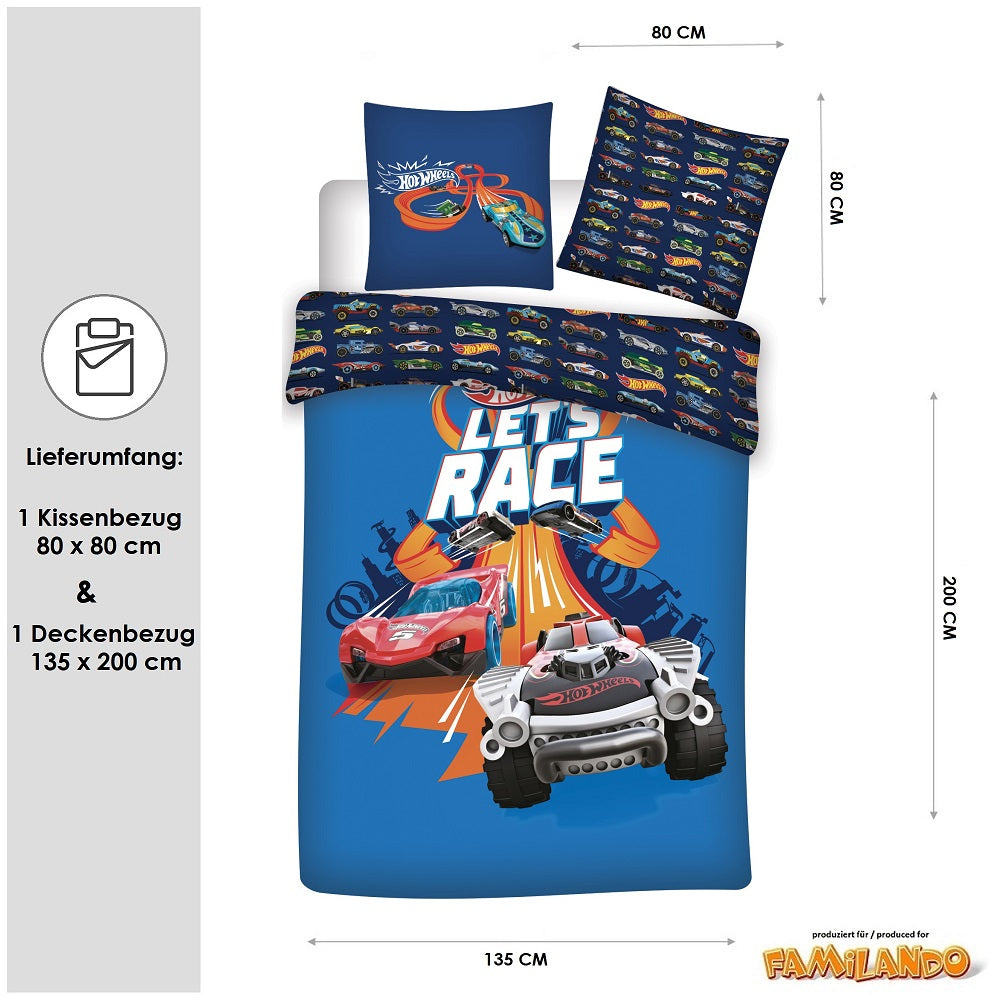 coole Wendebettwäsche für Jungs 100% Baumwolle HotWheels Race Blau
