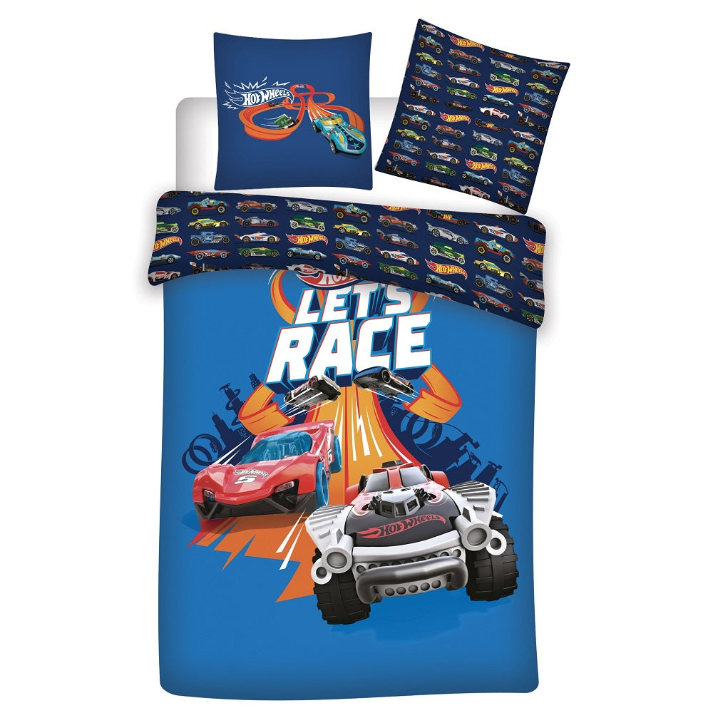 Hot Wheels Bettwäsche 135x200 Let`s Race Blau für Jungs