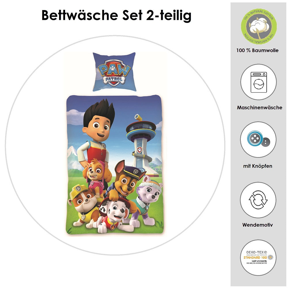 Jungs-Bettwäsche mit Paw Patrol Motiv Chase 135/200 80/80