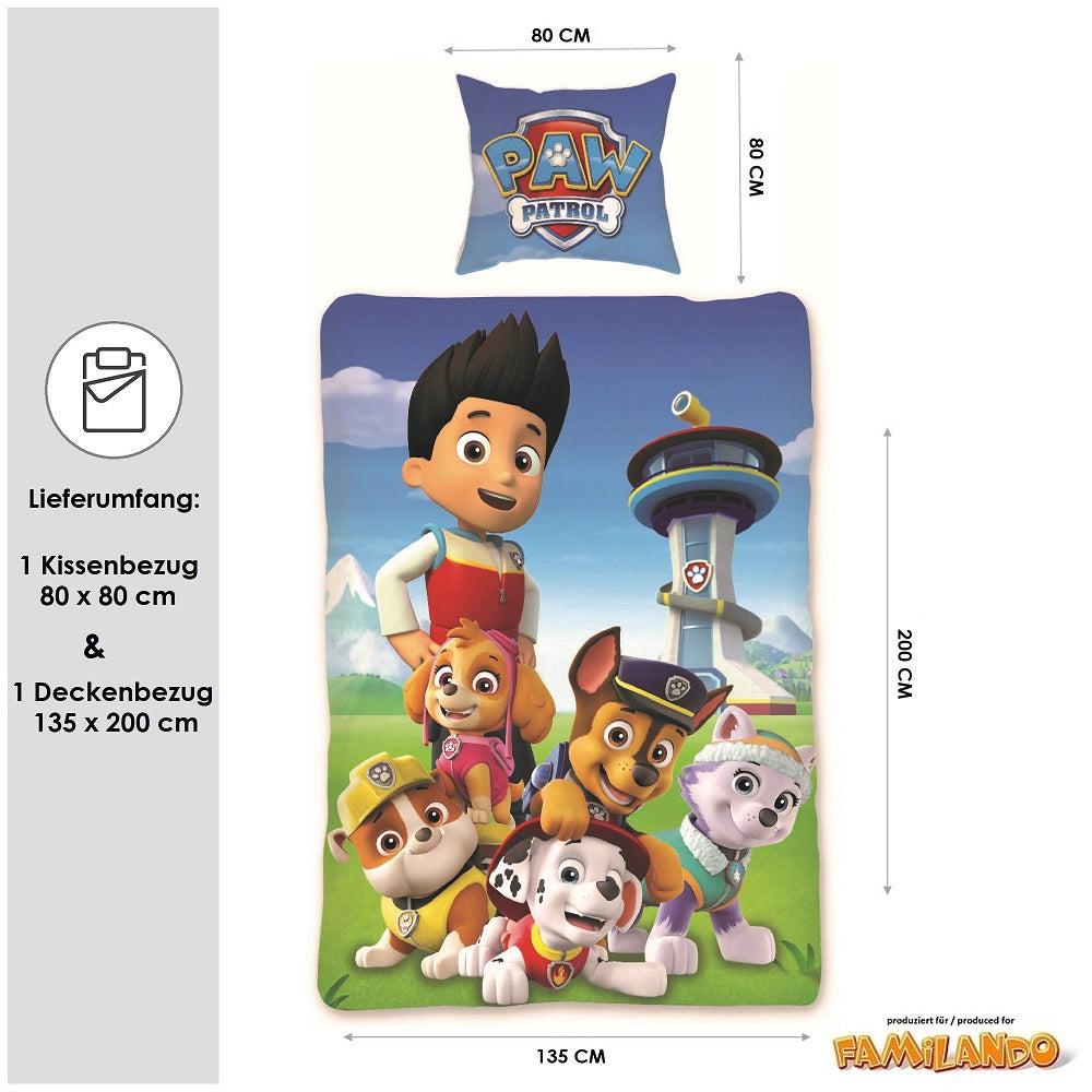 coole Kinderbettwäsche Paw Patrol Turm Zentrale Hunde 135 x 200 cm