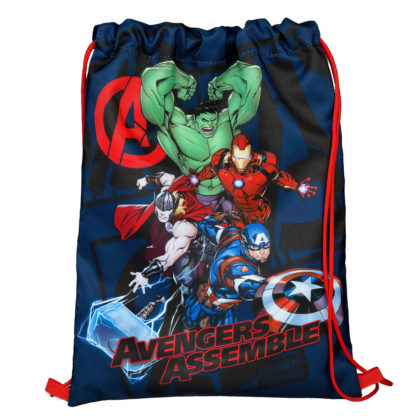 Detailansicht Hulk, Thor, Iron Man und Cpt. America auf Turnbeutel