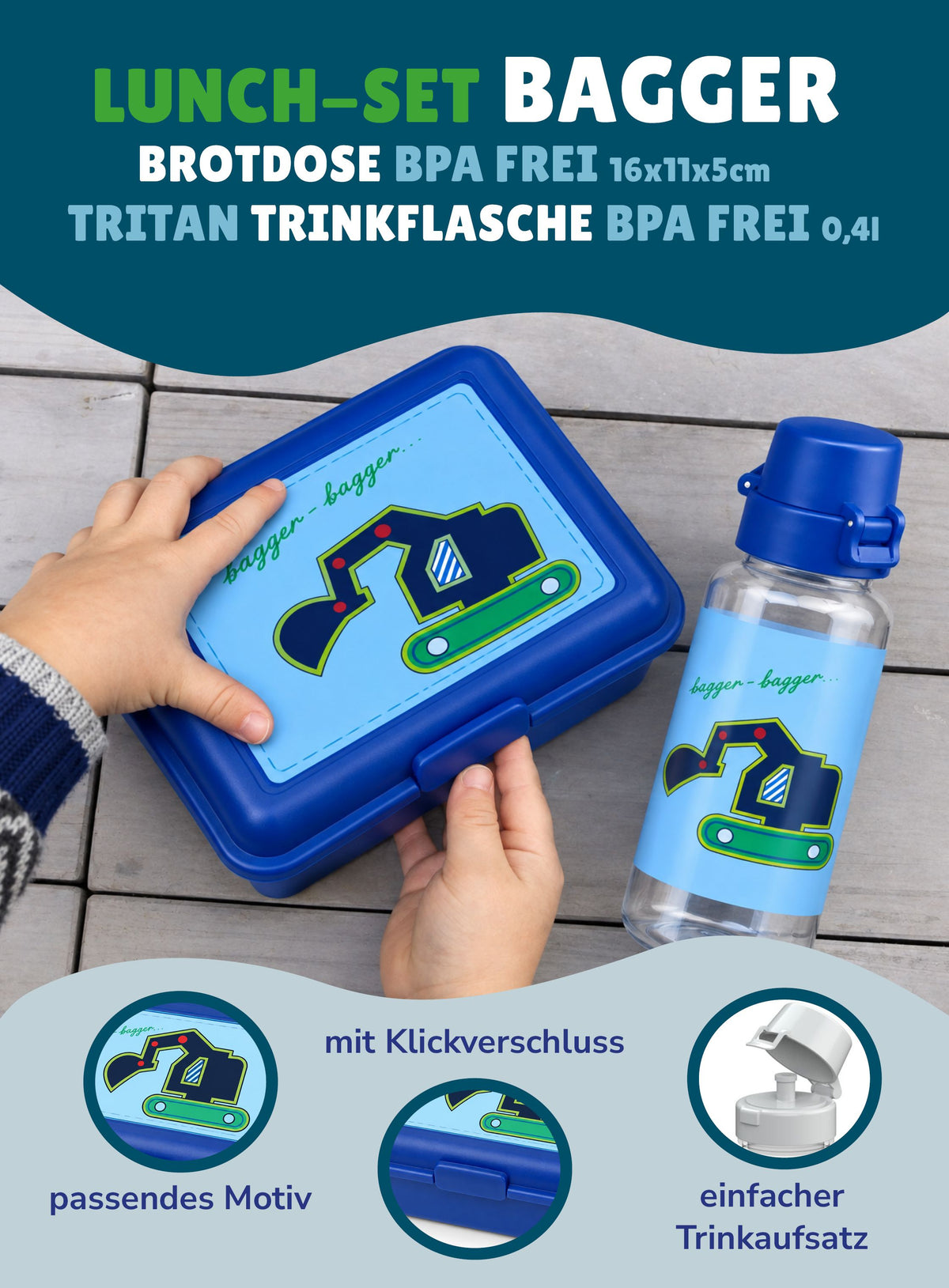 Kinder Rucksack Set 4-teilig Die Spiegelburg BAGGER für Kinder ab 2 Jahren