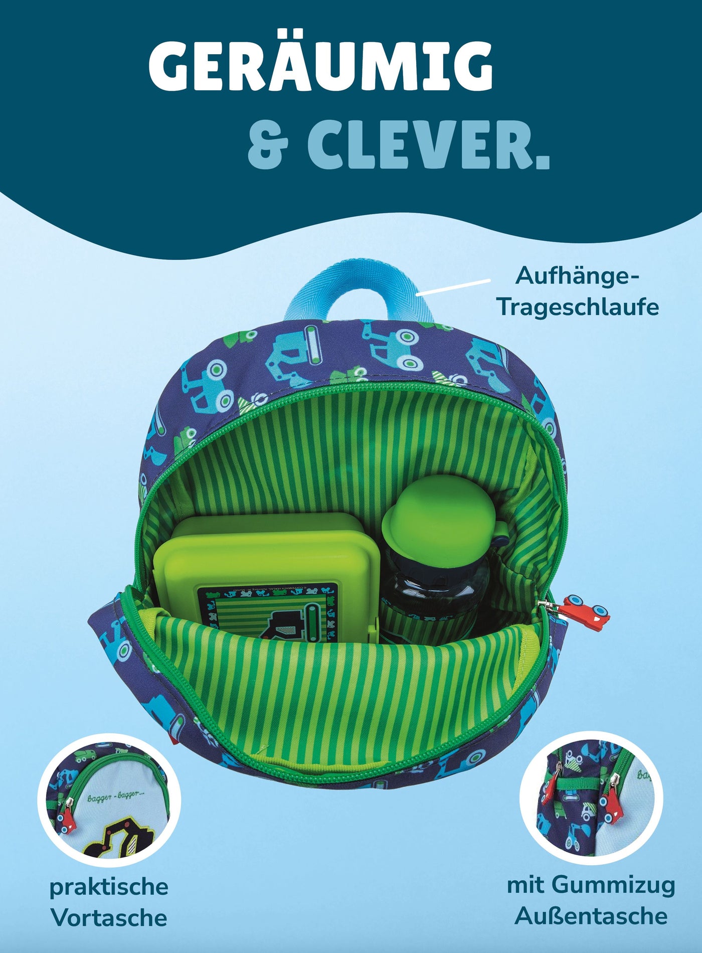 Spiegelburg Turnbeutel Bagger Blau Grün