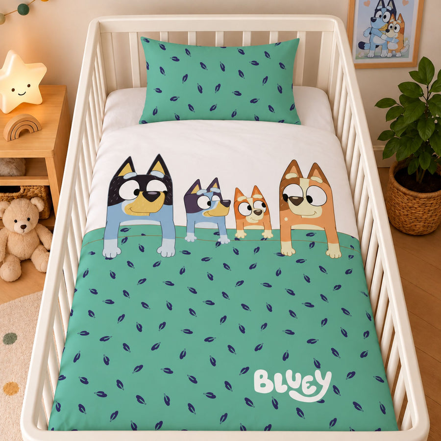 Bluey Baby Bettwäsche mit Hunden für Mädchen und Jungen in türkis / mint