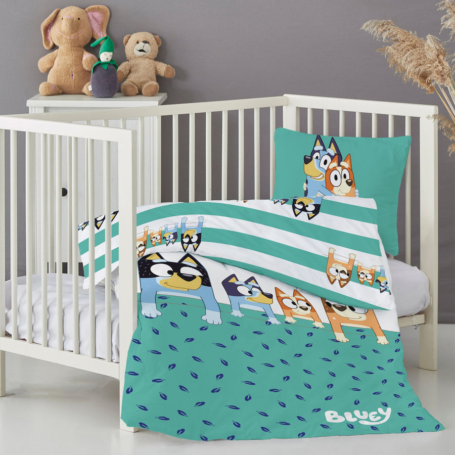 Bluey Baby Bettwäsche mit Hunden für Mädchen und Jungen in türkis / mint